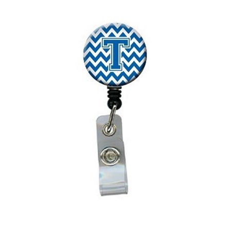 TEACHERS AID Letter T Chevron Blue & White Retractable Badge Reel5 x 1 x 2 in. TE888763